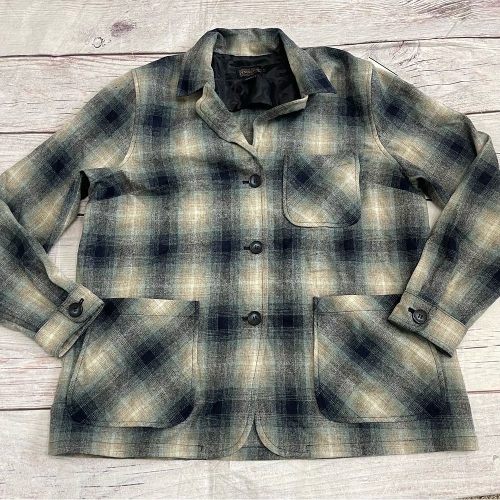 Pendleton Plaid Wool Blazer Jacket in Black, Gray & Cream